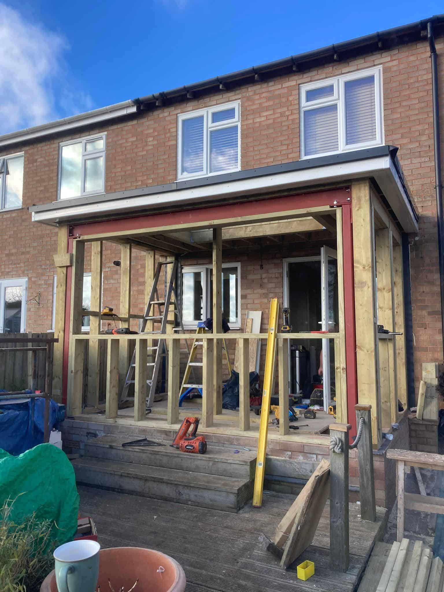 Constructing timber extension with JB Carpentry & Construction in UK.