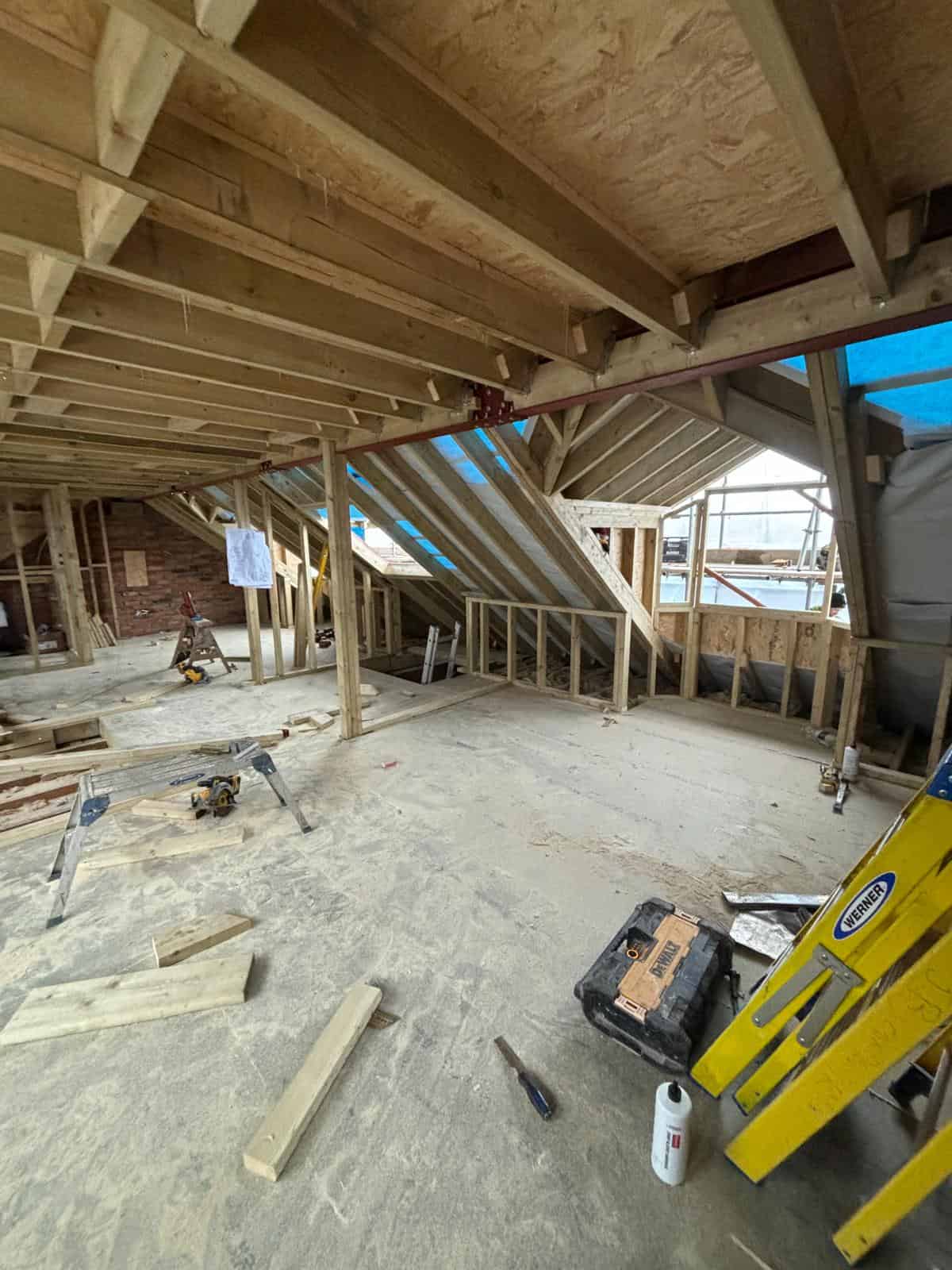 Timber framing for residential extension, showcasing expert carpentry and construction services.