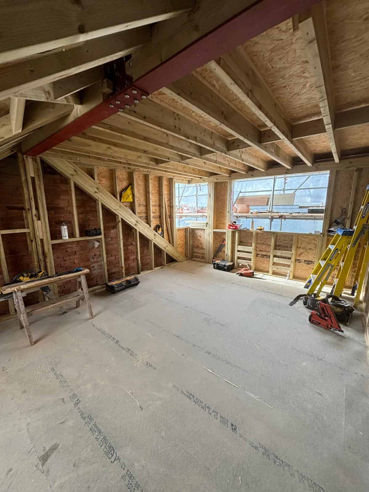 Underground carpentry construction for home renovation.