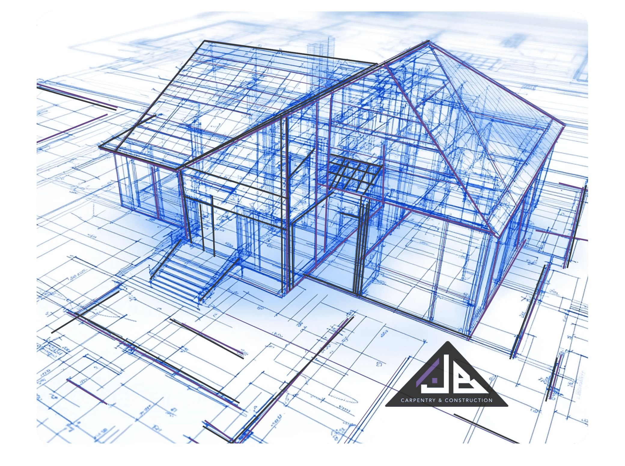 Blueprint of a house design for carpentry and construction projects.