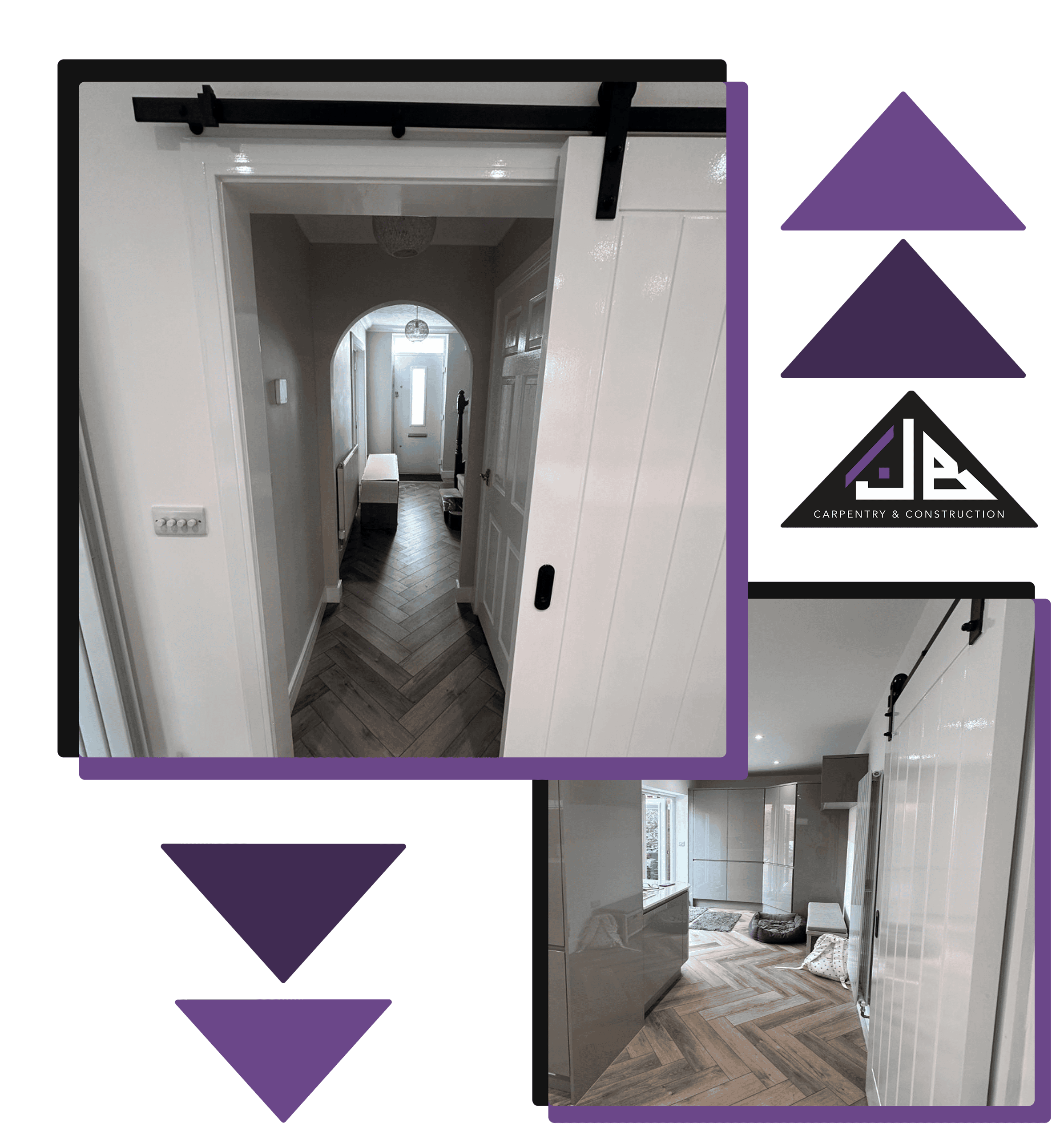 White interior wooden sliding door, modern carpentry & construction work, JB Carpentry & Construction.